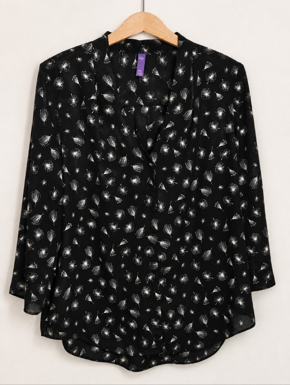 NYDJ Black Dandelion Print Blouse Petite Small